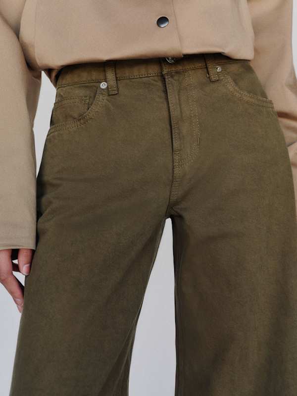 Cary Low Rise Slouchy Wide Leg Jeans - Dark Olive