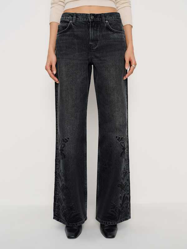 Cary Low Rise Slouchy Wide Leg Jeans - Faro Embroidery