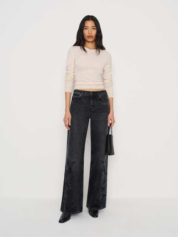 Cary Low Rise Slouchy Wide Leg Jeans - Faro Embroidery