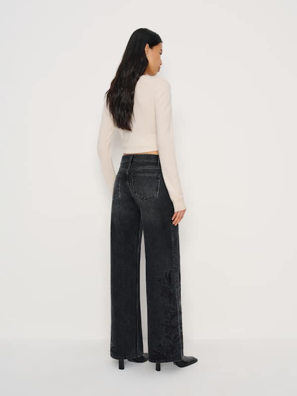 Cary Low Rise Slouchy Wide Leg Jeans - Faro Embroidery