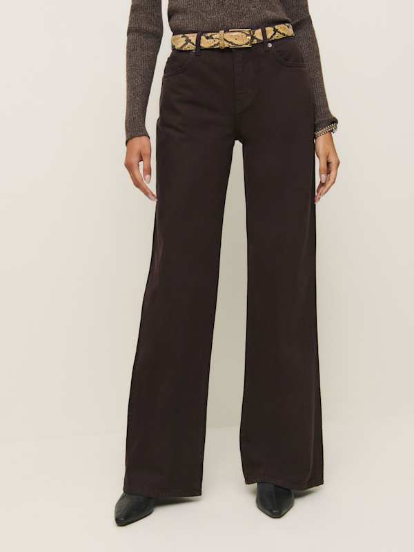 Cary Low Rise Slouchy Wide Leg Jeans - Mole