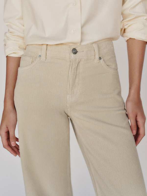 Cary Low Rise Slouchy Wide Leg Jeans - Oatmeal Corduroy