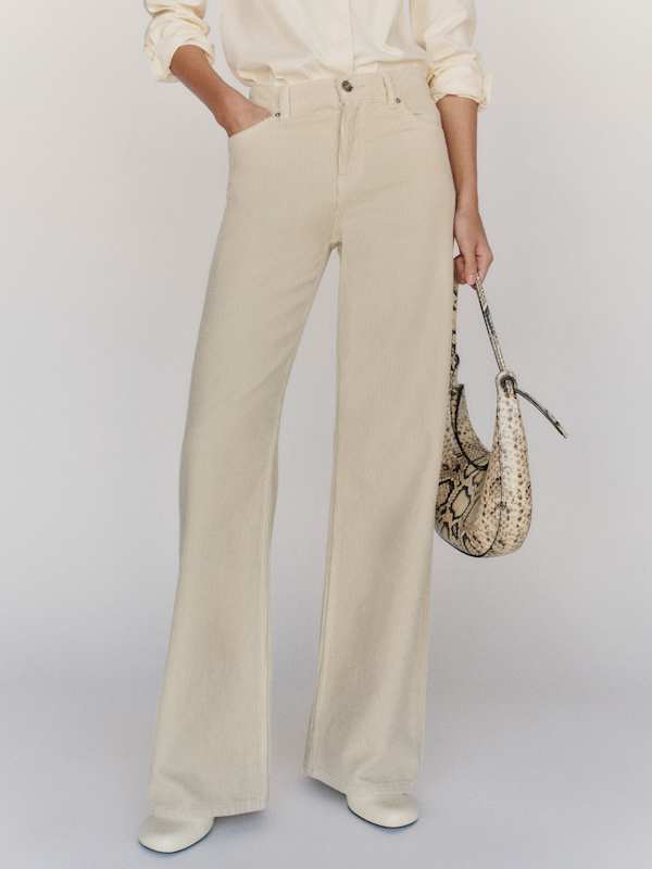 Cary Low Rise Slouchy Wide Leg Jeans - Oatmeal Corduroy