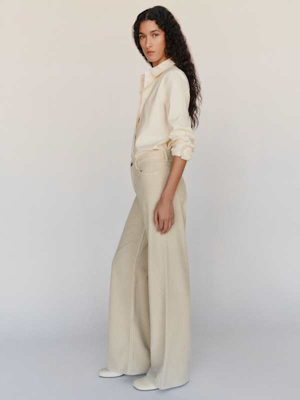 Cary Low Rise Slouchy Wide Leg Jeans - Oatmeal Corduroy