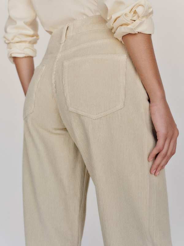 Cary Low Rise Slouchy Wide Leg Jeans - Oatmeal Corduroy
