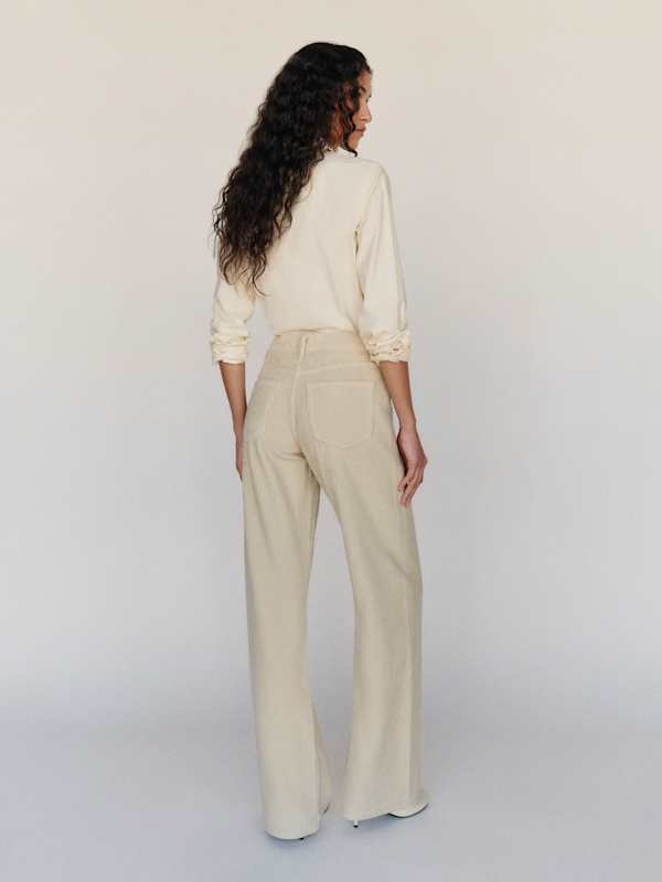 Cary Low Rise Slouchy Wide Leg Jeans - Oatmeal Corduroy