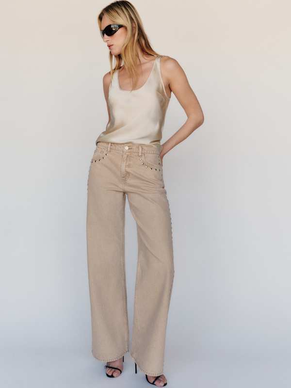 Cary Low Rise Slouchy Wide Leg Jeans - Petoskey Studded