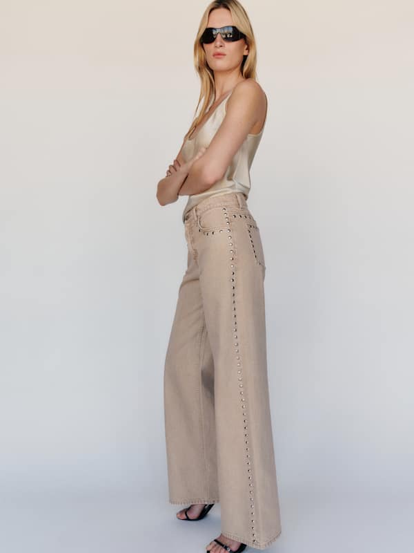 Cary Low Rise Slouchy Wide Leg Jeans - Petoskey Studded