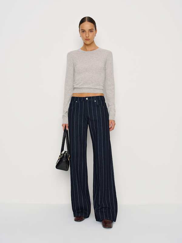 Cary Low Rise Slouchy Wide Leg Jeans - Pinstripe Lake