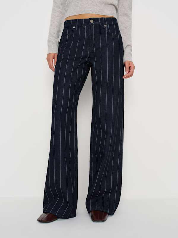 Cary Low Rise Slouchy Wide Leg Jeans - Pinstripe Lake