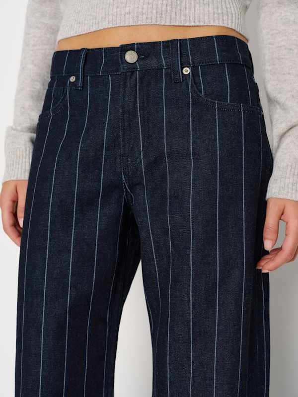 Cary Low Rise Slouchy Wide Leg Jeans - Pinstripe Lake