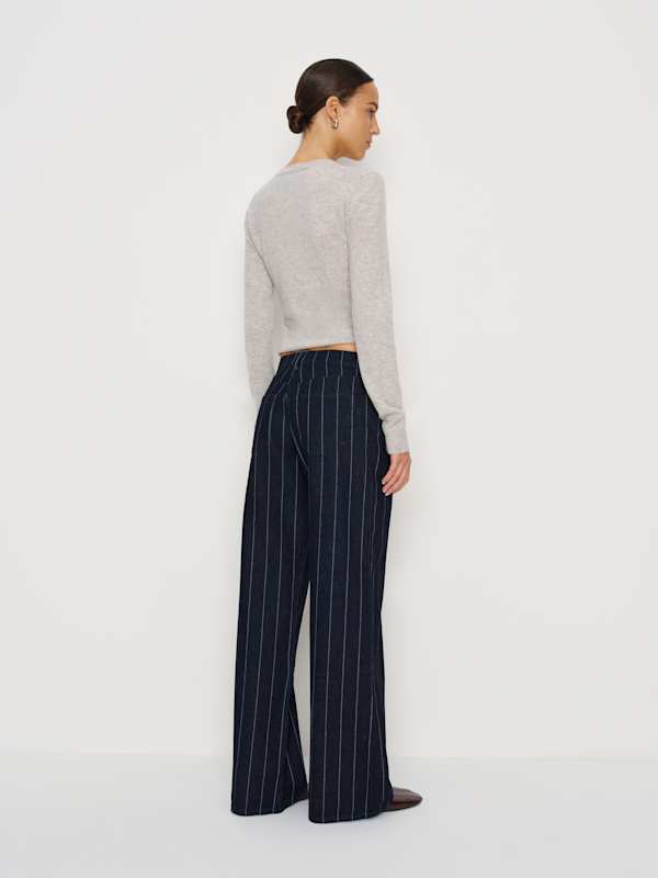 Cary Low Rise Slouchy Wide Leg Jeans - Pinstripe Lake