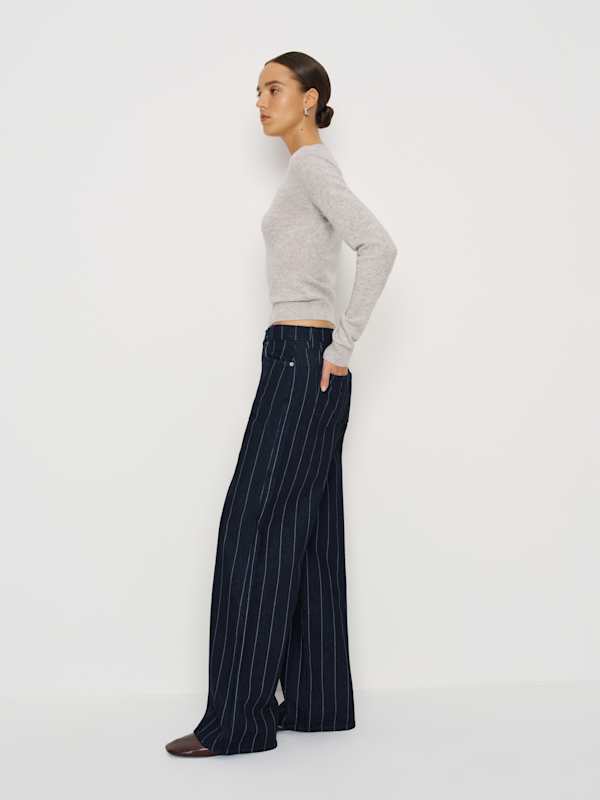 Cary Low Rise Slouchy Wide Leg Jeans - Pinstripe Lake