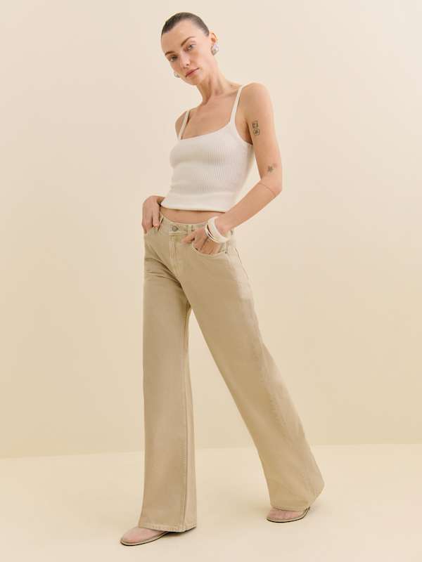 Cary Low Rise Slouchy Wide Leg Jeans - Sand Dollar