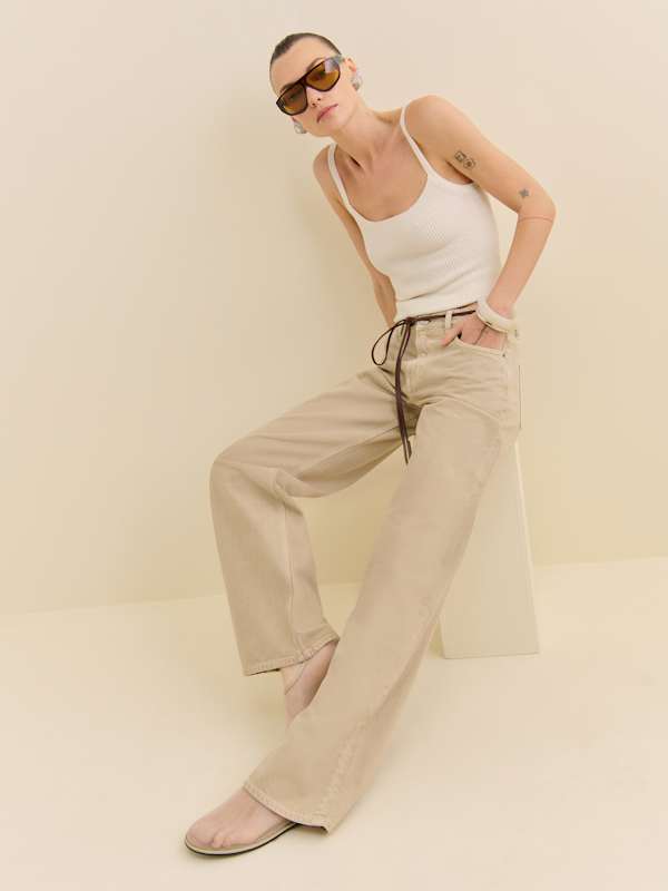 Cary Low Rise Slouchy Wide Leg Jeans - Sand Dollar