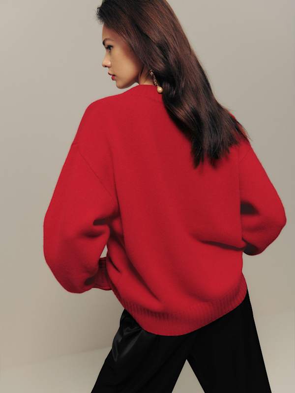 Jadey Cashmere Oversized V-neck Sweater - Cherry