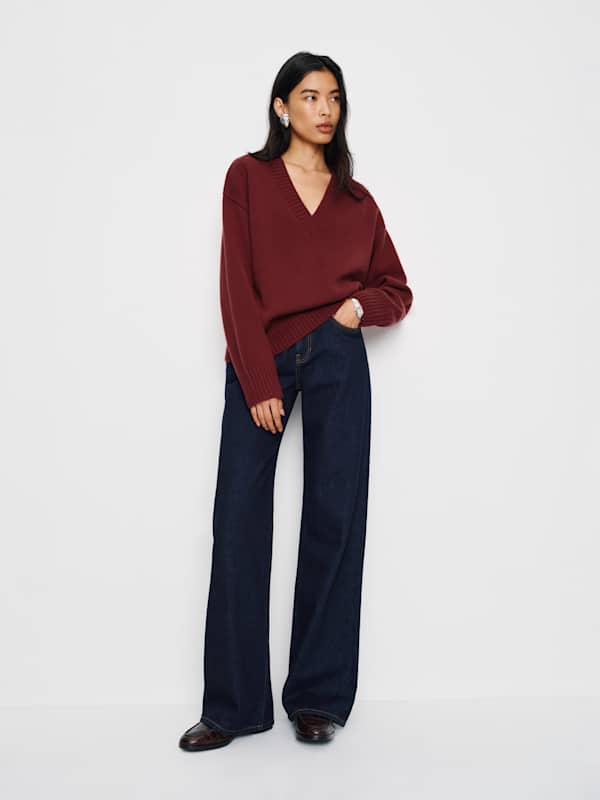 Jadey Cashmere Oversized V-neck Sweater - Chianti