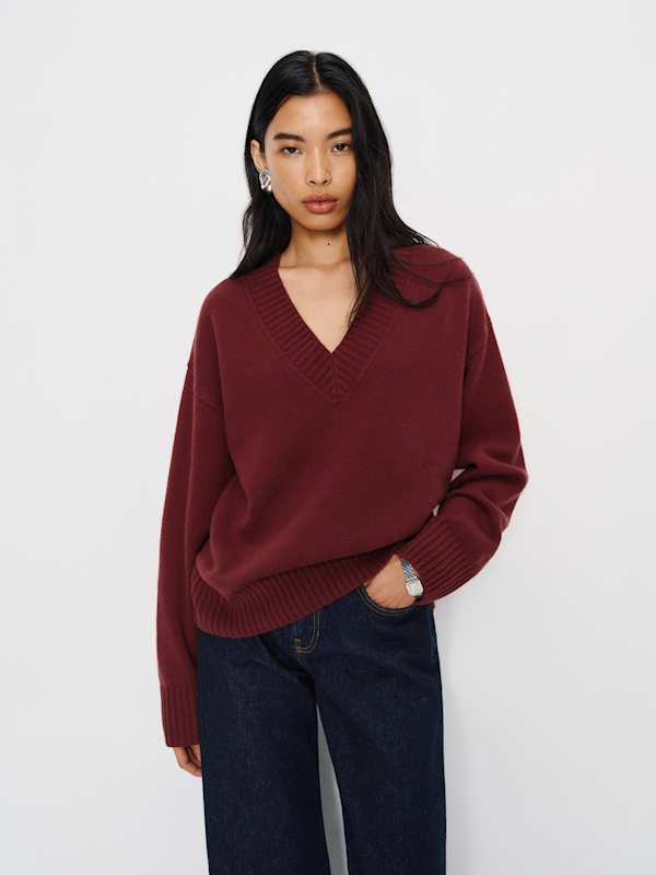 Jadey Cashmere Oversized V-neck Sweater - Chianti