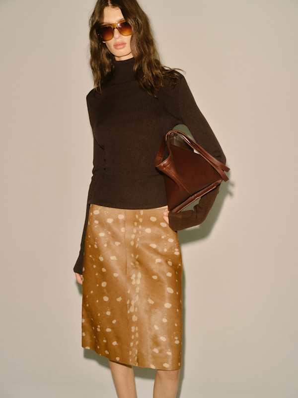 Veda Barrow Leather Low Waist Skirt - Bambi Haircalf
