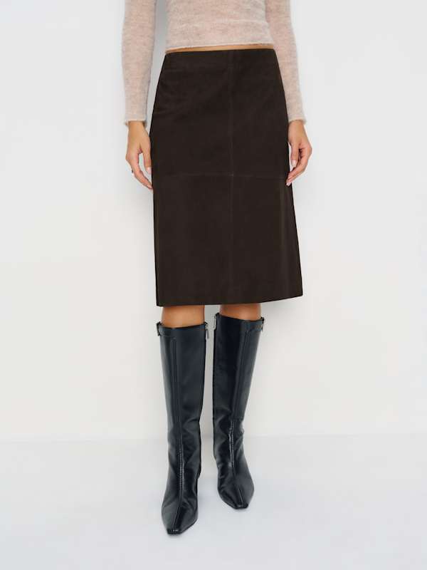 Veda Barrow Leather Low Waist Skirt - Mole Suede