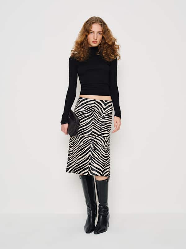 Veda Barrow Leather Low Waist Skirt - Zebra Haircalf