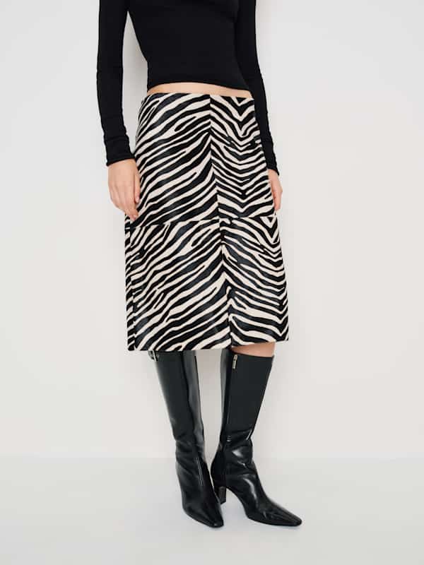 Veda Barrow Leather Low Waist Skirt - Zebra Haircalf