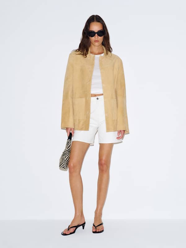 Veda Lincoln Suede Shirt Jacket - Light Khaki Suede