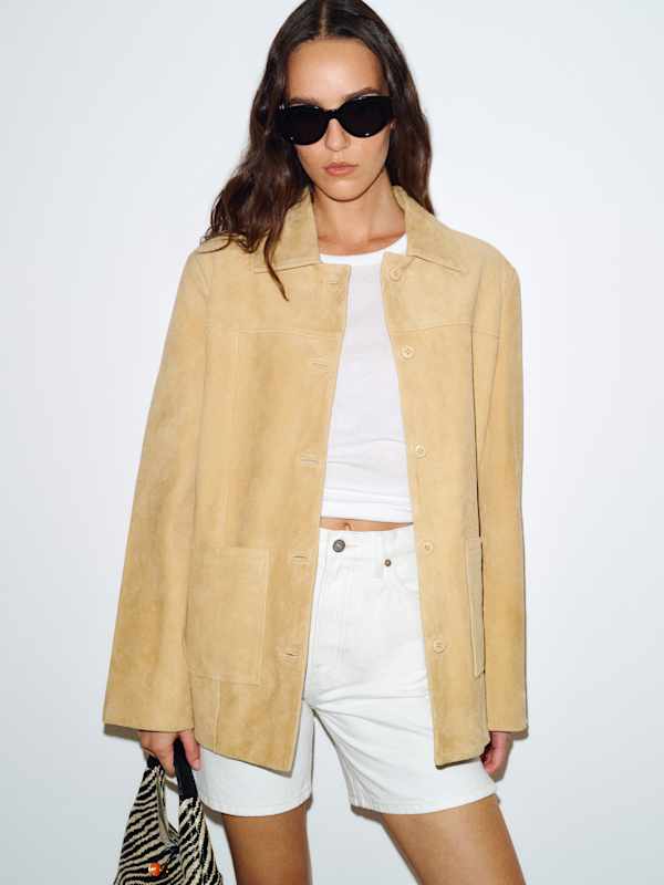 Veda Lincoln Suede Shirt Jacket - Light Khaki Suede