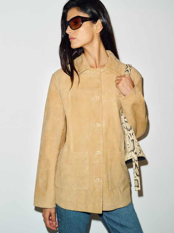 Veda Lincoln Suede Shirt Jacket - Light Khaki Suede