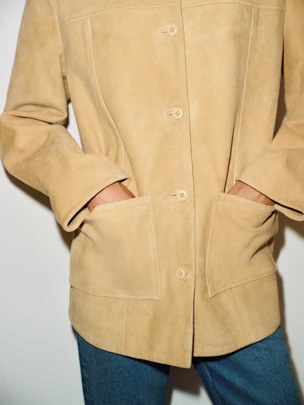 Veda Lincoln Suede Shirt Jacket - Light Khaki Suede