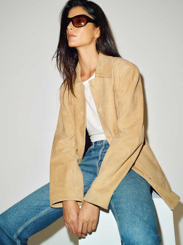 Veda Lincoln Suede Shirt Jacket - Light Khaki Suede