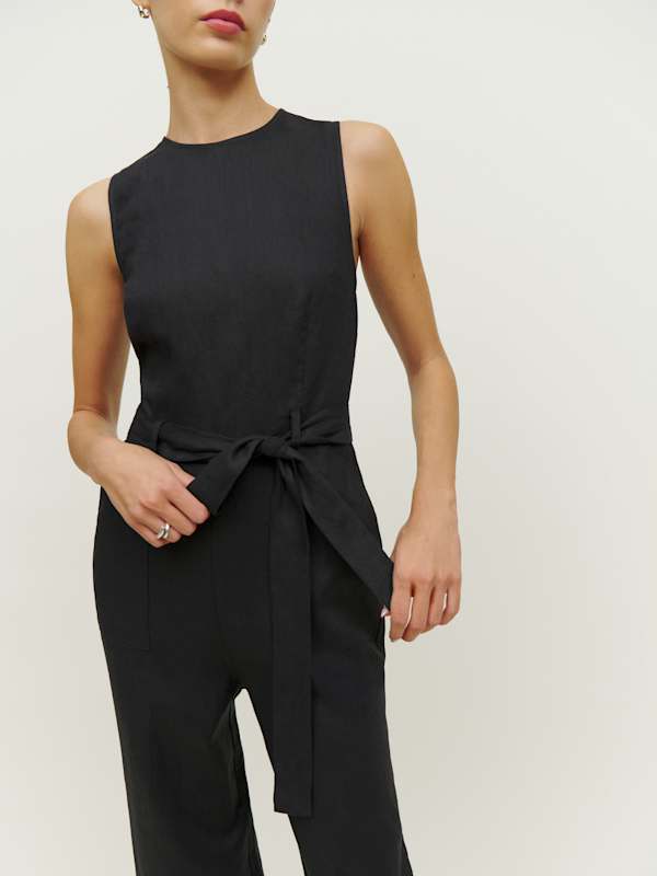Petites Naomi Linen Jumpsuit - Black