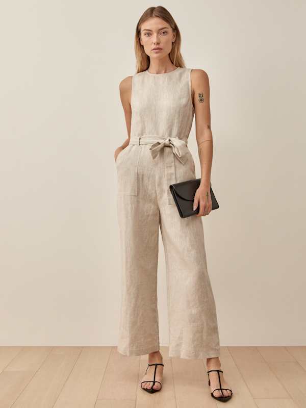 Petites Naomi Linen Jumpsuit - Oatmeal