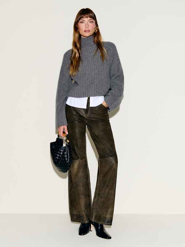 Veda Kennedy Wide Leg Leather Pant - Dark Olive