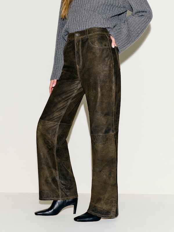 Veda Kennedy Wide Leg Leather Pant - Dark Olive