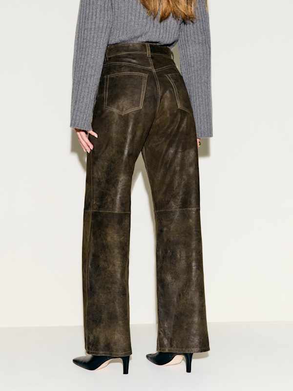 Veda Kennedy Wide Leg Leather Pant - Dark Olive