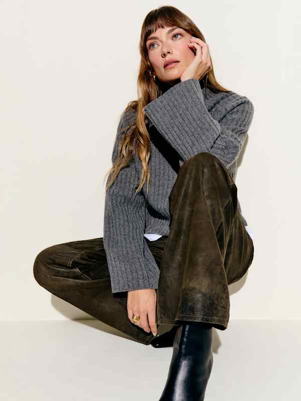 Veda Kennedy Wide Leg Leather Pant - Dark Olive