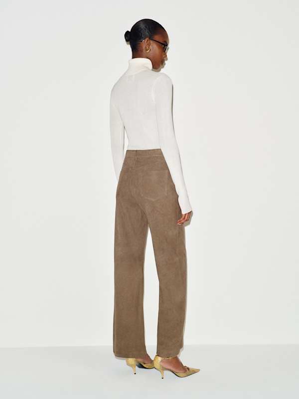 Veda Cary Wide Leg Leather Pant - Mushroom Suede