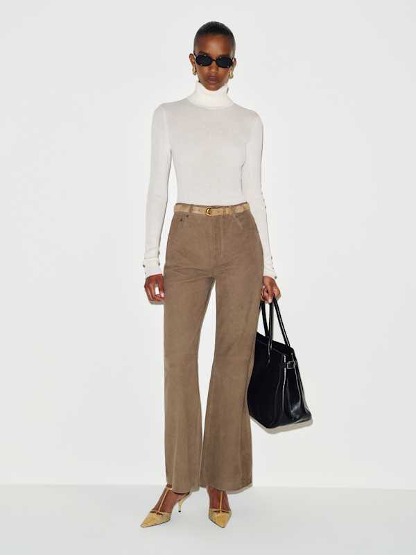 Veda Cary Wide Leg Leather Pant - Mushroom Suede