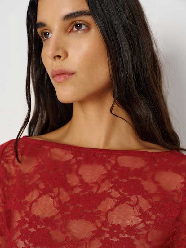 Adriano Lace Knit Top - Red Lace