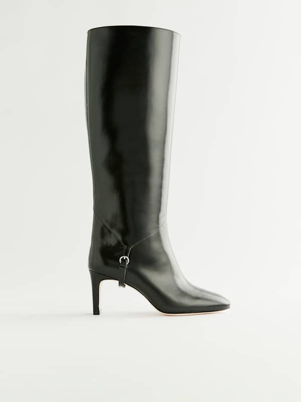 Gaelle Knee Boot - Black Leather