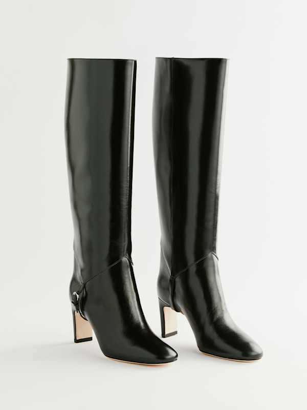 Gaelle Knee Boot - Black Leather