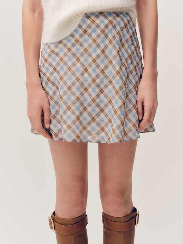 Brandy Skirt - Brown Blue Check