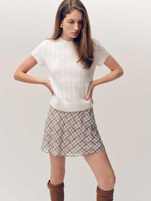 Brandy Skirt - Brown Blue Check