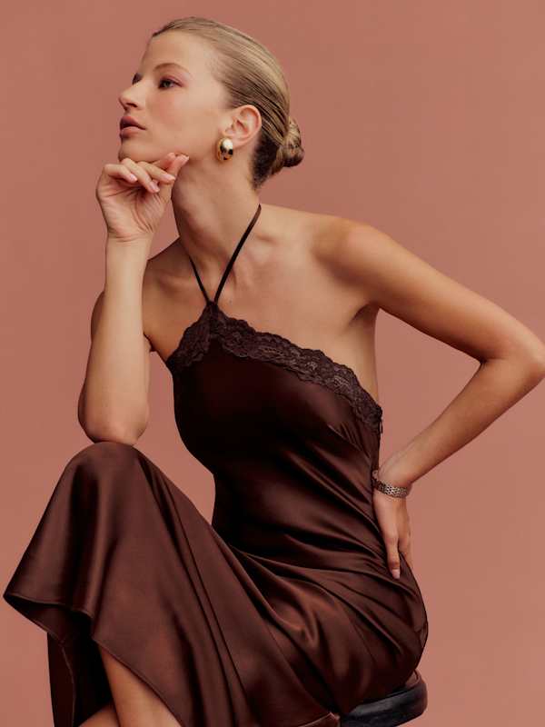 Aara Silk Dress - Mahogany