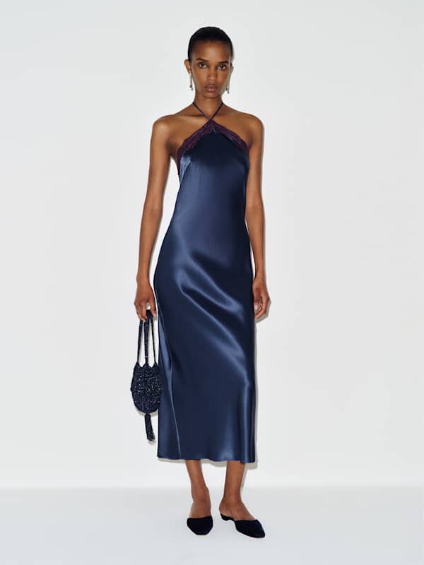 Aara Silk Dress - Muted Navy