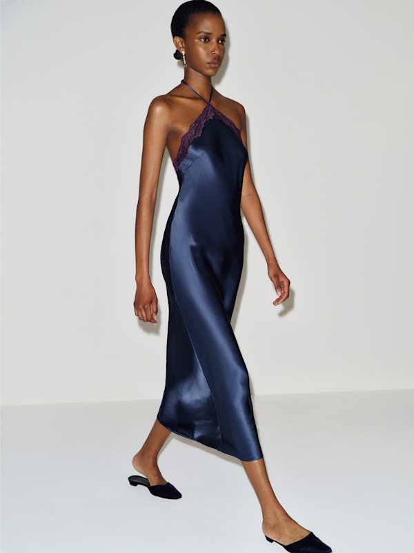 Aara Silk Dress - Muted Navy