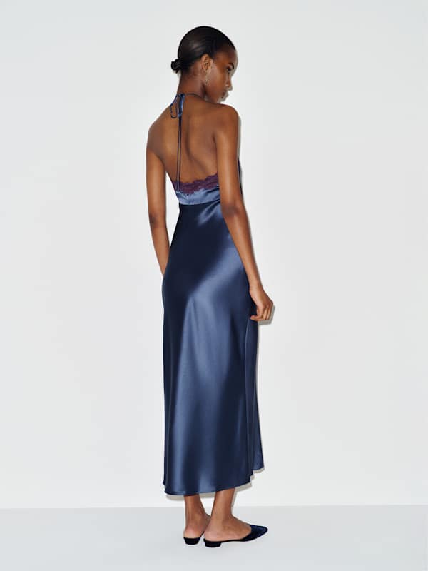 Aara Silk Dress - Muted Navy