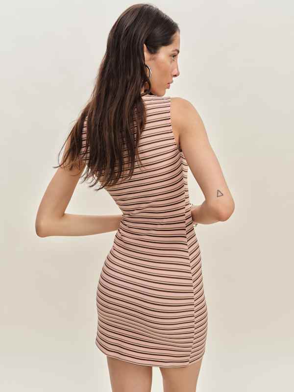 Nataly Knit Dress - Pink And Brown Stripe