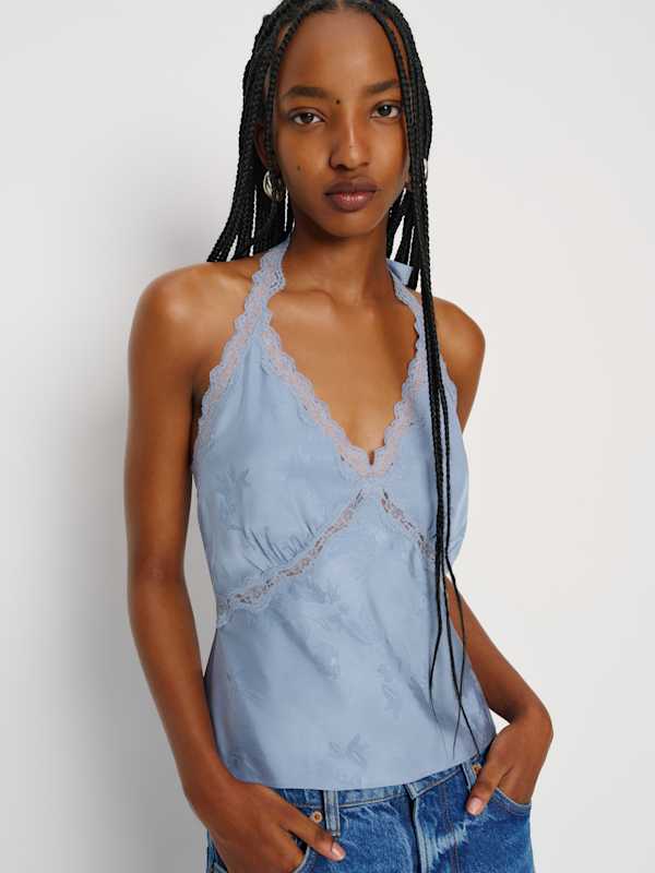 Monica Silk Top - Bluejay Jacquard